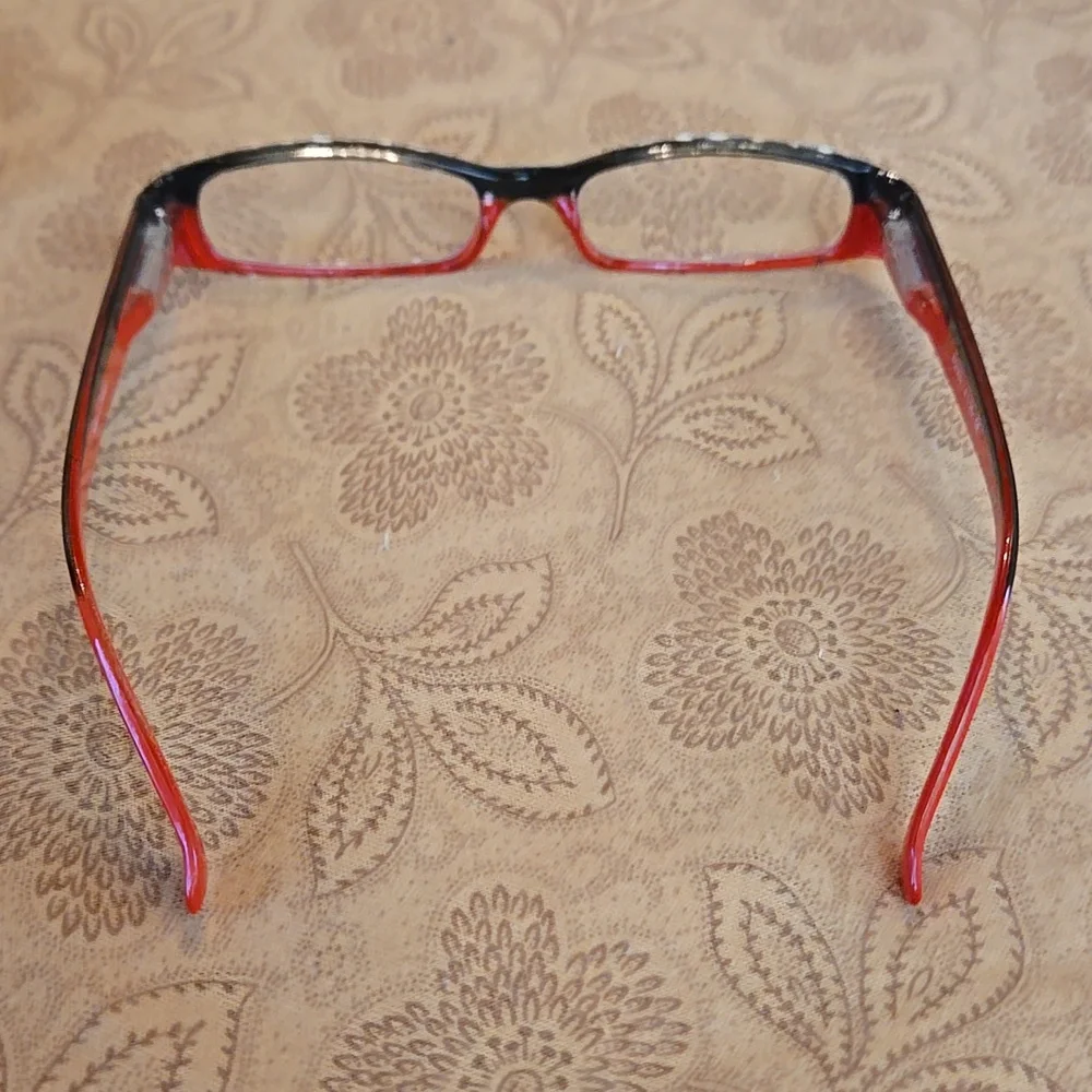 Hand Painted +1.25 Reading Glasses, rectangular shape with soft sleeve Case